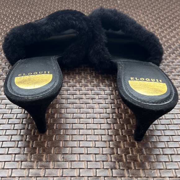 Furry, kitten-heel slides - Picture 3 of 4